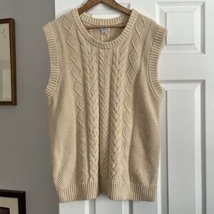 L.L.Bean Signature 100% Cotton Beige Cream ivory white Cable Knit Sweater Vest